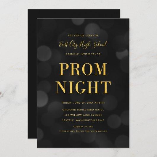 Dark Bokeh Lights Faux Gold High School Prom Invitation