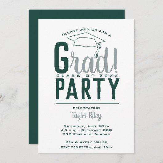 Dark Green and Gray Graduation Party Invitation