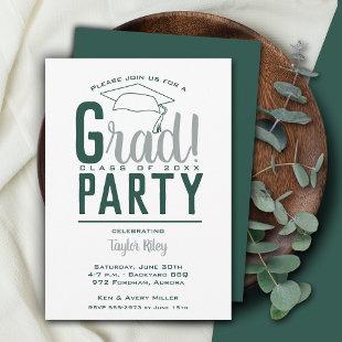 Dark Green and Gray Graduation Party Invitation