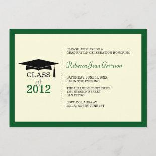 Dark green ecru cap tassel graduation announcement
