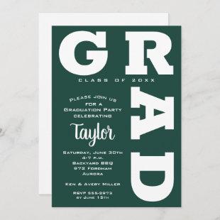 Dark Green Graduation Party Invitations