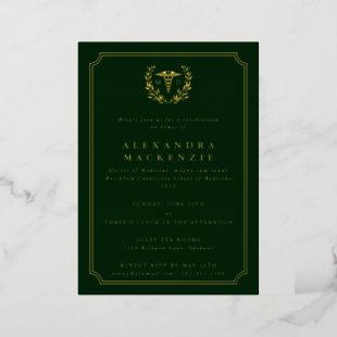 Dark Green MD Caduceus+Laurel Wreath Graduation Foil Invitation