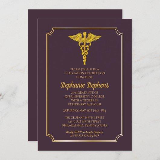 Dark Purple Gold Veterinary Medicine Grad Party Invitation
