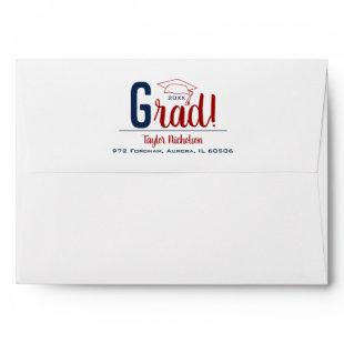 Dark Red and Blue Graduation Cap Envelope