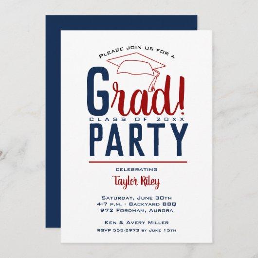 Dark Red and Blue Graduation Party Invitations