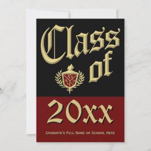 Dark Red Crest Graduation Announcement