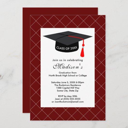 Dark Red White Graduation Class of 2021 Party Invitation
