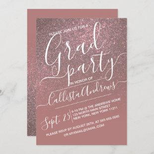 Dark Rose Gold Sparkly Glitter Ombre Graduation Invitation