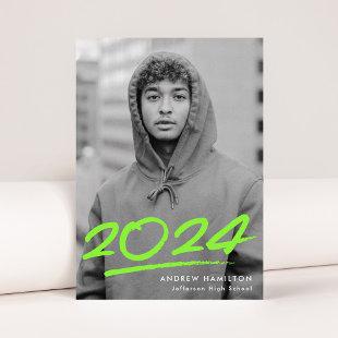 Dashed Lime Green Class of 2024 Photo Graduation Announcement