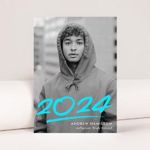 Dashed Turquoise Class of 2024 Photo Graduation Announcement
