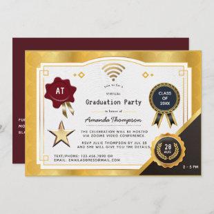 Deep Burgundy and Gold Virtual Graduation Party Invitation