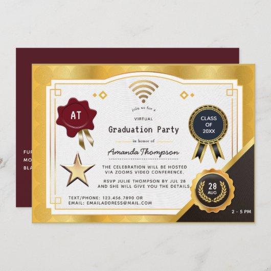 Deep Burgundy and Gold Virtual Graduation Party Invitation