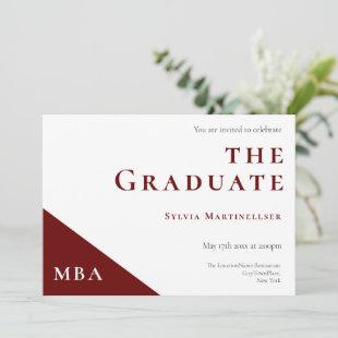 Degree Burgundy White MBA Graduation Party Invitation