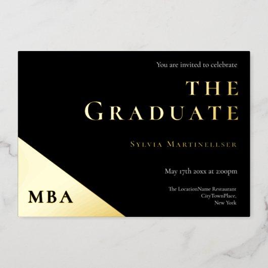 Degree Gold Black MBA Graduation Party  Foil Invitation
