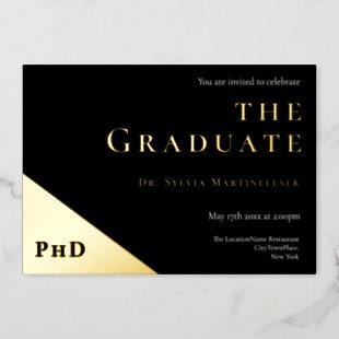 Degree Gold Black PhD Graduation Party Foil Invitation