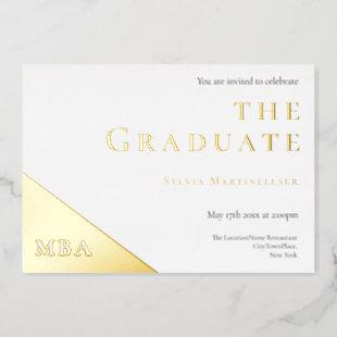 Degree Gold White MBA Graduation Party Foil Invitation