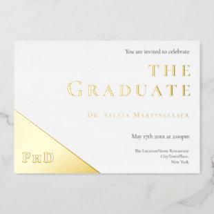Degree Gold White PhD Graduation Party Foil Invitation