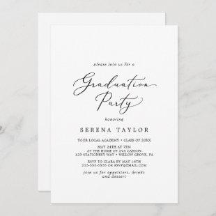 Delicate Black Calligraphy Graduation Party Invitation