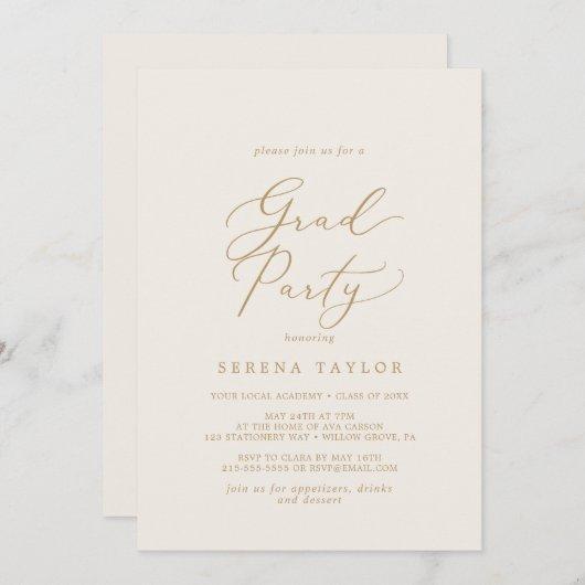 Delicate Gold Calligraphy | Cream Grad Party Invitation