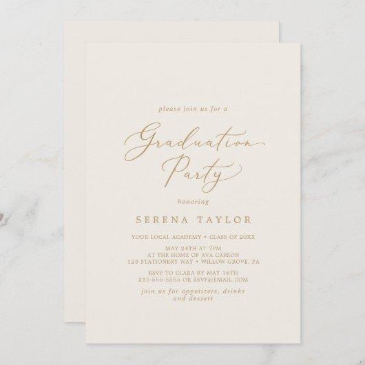 Delicate Gold Calligraphy | Cream Graduation Party Invitation