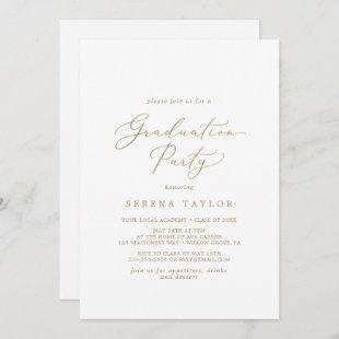Delicate Gold Calligraphy Graduation Party Invitation