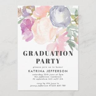 Delicate Pastel Watercolor Floral Graduation Party Invitation