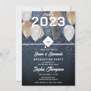 Denim Diamonds Balloons Sparkles Graduation Party Invitation