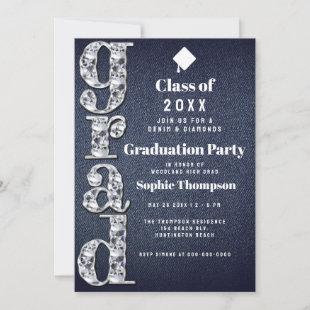 Denim Diamonds Bling 2023 Chic Graduation Party Invitation