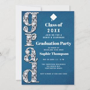 Denim Diamonds Bling Elegant Graduation Party Invitation