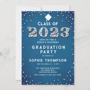 Denim Diamonds Blue Pastel 2023 Graduation Party Invitation