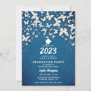 Denim Diamonds Butterflies Blue Graduation Party Invitation