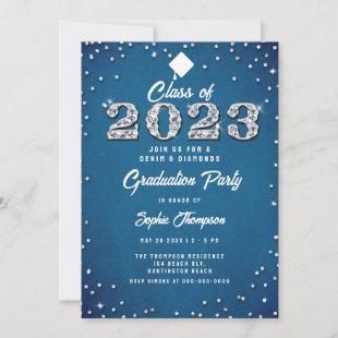 Denim Diamonds Calligraphy 2023 Graduation Party Invitation