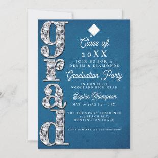 Denim Diamonds Elegant Script Graduation Party Invitation