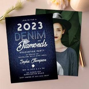 Denim Diamonds Modern Chic Photo Graduation Party Invitation