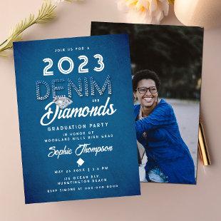 Denim Diamonds Photo Modern Chic Graduation Party Invitation