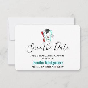 Dental Care Happy Tooth with Graduation Cap Save The Date
