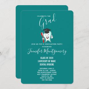 Dental Care Happy Tooth with Toothbrush Graduation Invitation