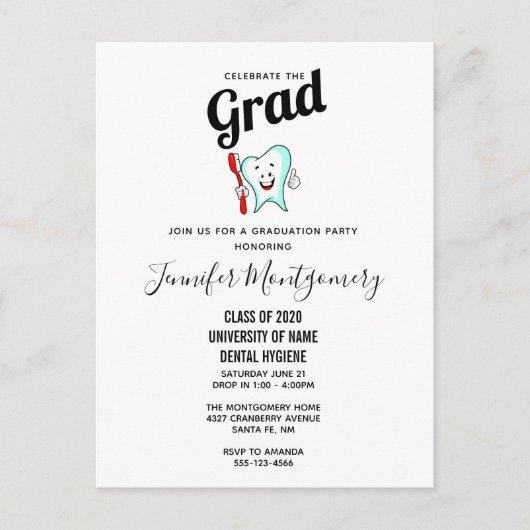 Dental Care Happy Tooth with Toothbrush Graduation Invitation Postcard
