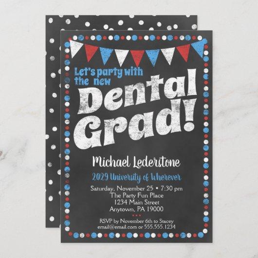 Dental Graduation Party Invitation Red Blue