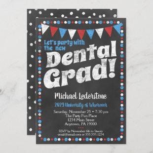 Dental Graduation Party Invitation Red Blue