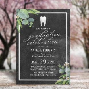 Dentist Botanical Foliage Chalkboard Graduation Invitation
