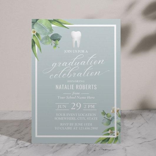 Dentist Botanical Foliage Elegant Graduation Party Invitation