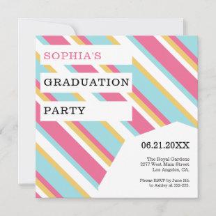 Diagonal Colorful Stripes Graduation Invitation