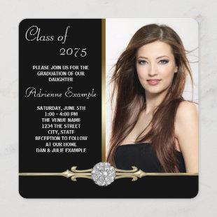 Diamond Black and Gold Glam Graduation Invitation