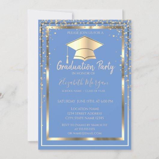 Diamonds Frame Gold Grad Cap Graduation  Invitation