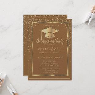 Diamonds Gold Grad Cap Light Brown Graduation   Invitation