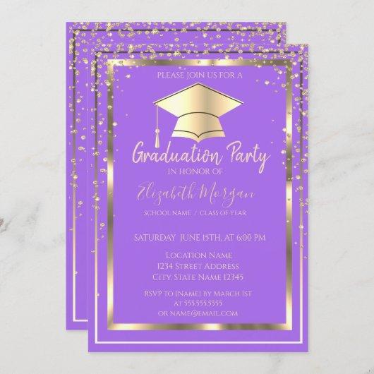 Diamonds Gold Grad Cap Violet Graduation   Invitation