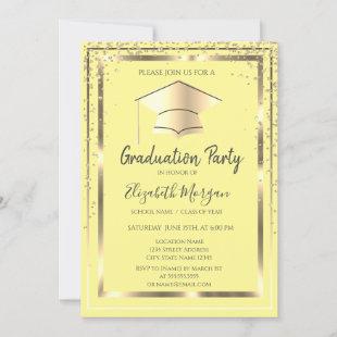 Diamonds Gold Grad Cap Yellow Graduation   Invitation