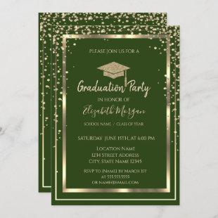 Diamonds Gold Graduation Cap Green Graduation  Invitation