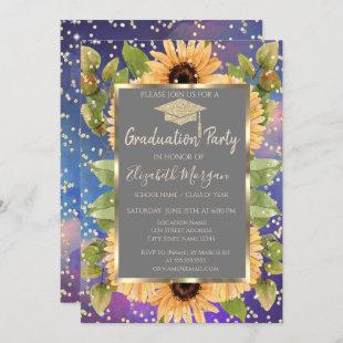 Diamonds  Sunflowers Paint Splash  Graduation Invitation